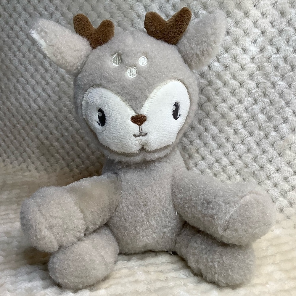 MTY International Plush Grey Fawn Stuffed Animal Deer with Rattle Inside Toy